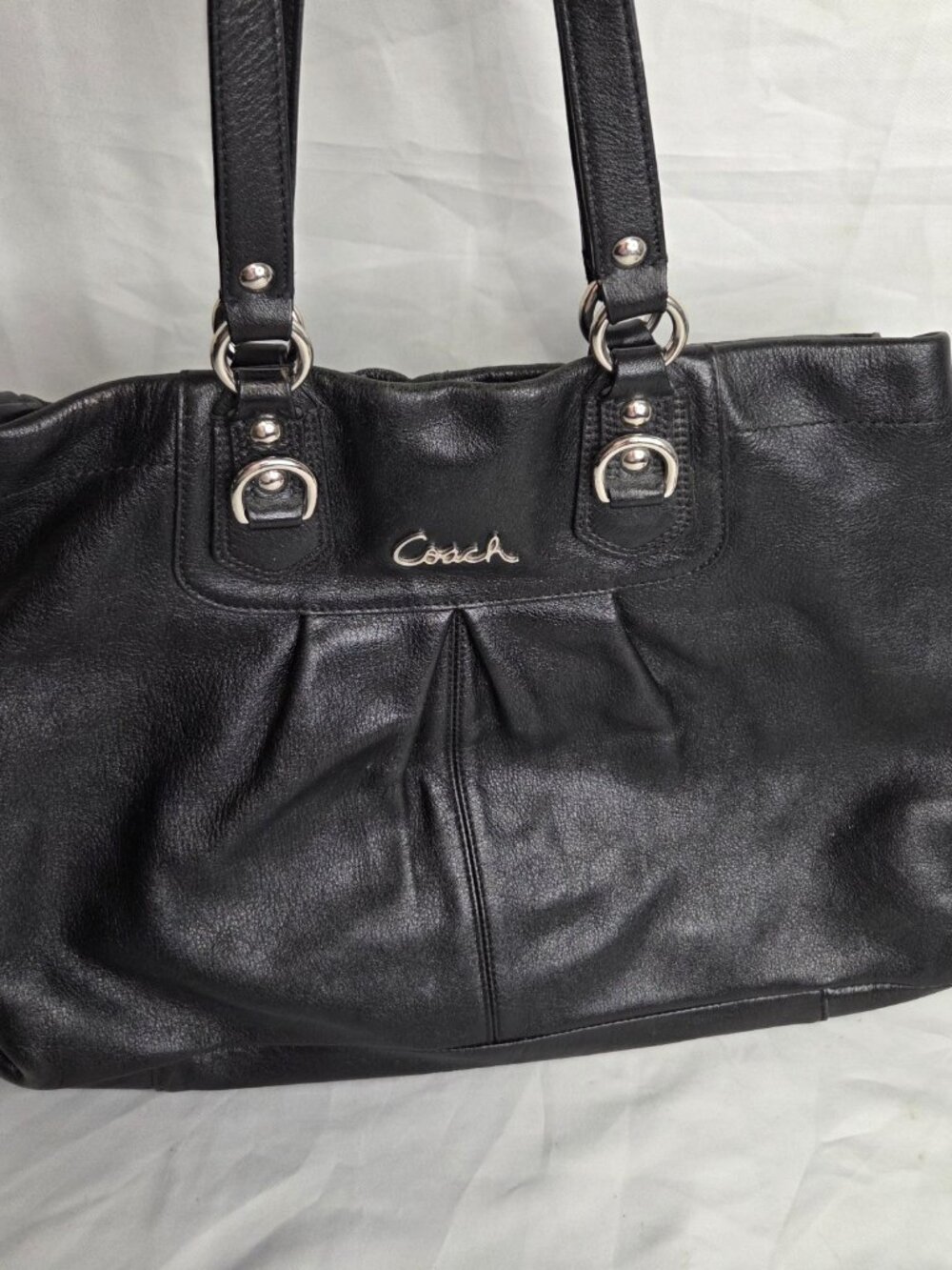AUTHENTIC COACH ASHLEY LEATHER LARGE SATCHEL CARRYALL BAG PURSE F15513 BLACK - Picture 4 of 16